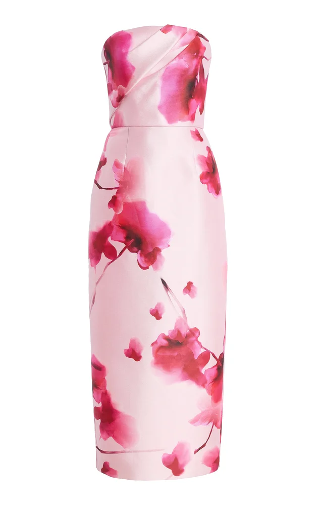 Silk-Blend Draped Bodice Midi Dress