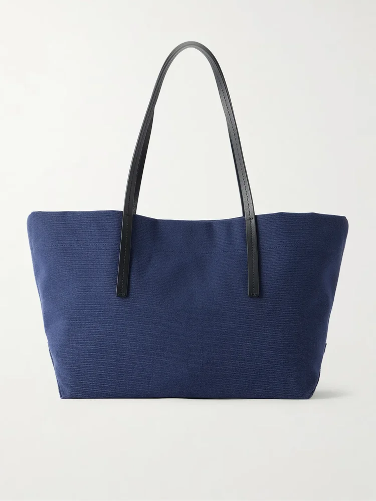 Driving leather-trimmed canvas tote