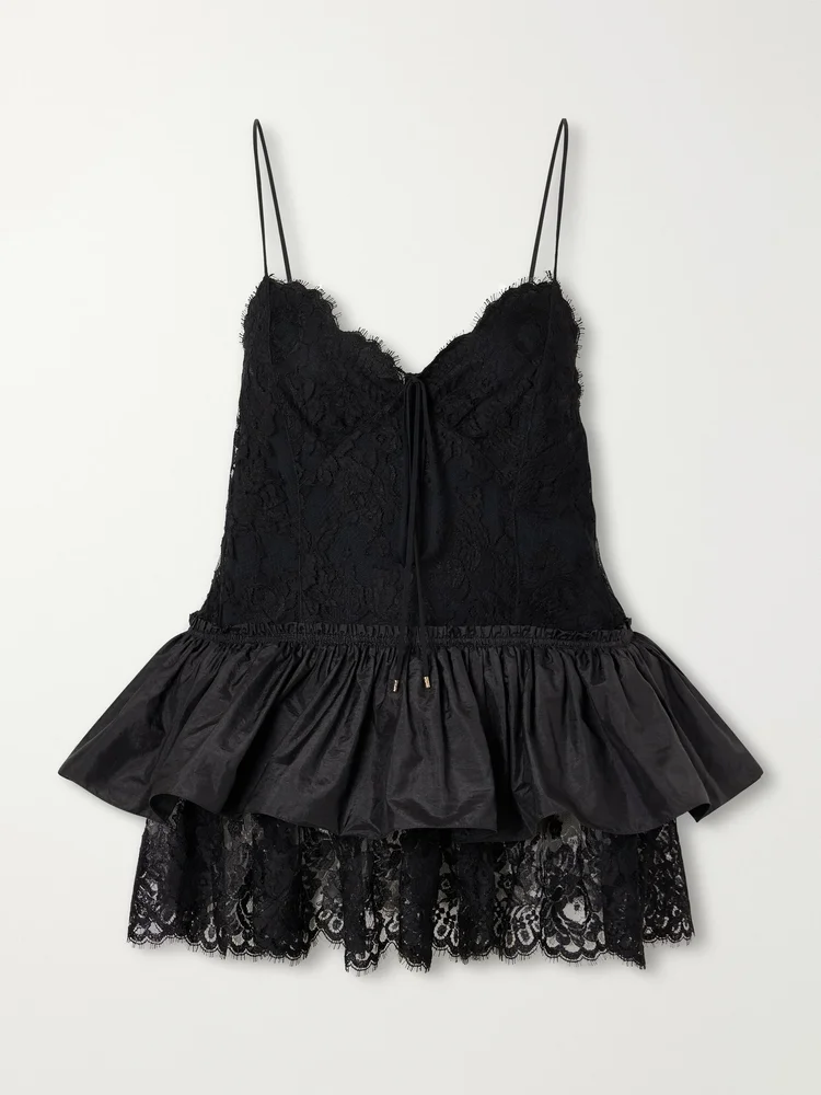 Ruffled lace-trimmed taffeta cami