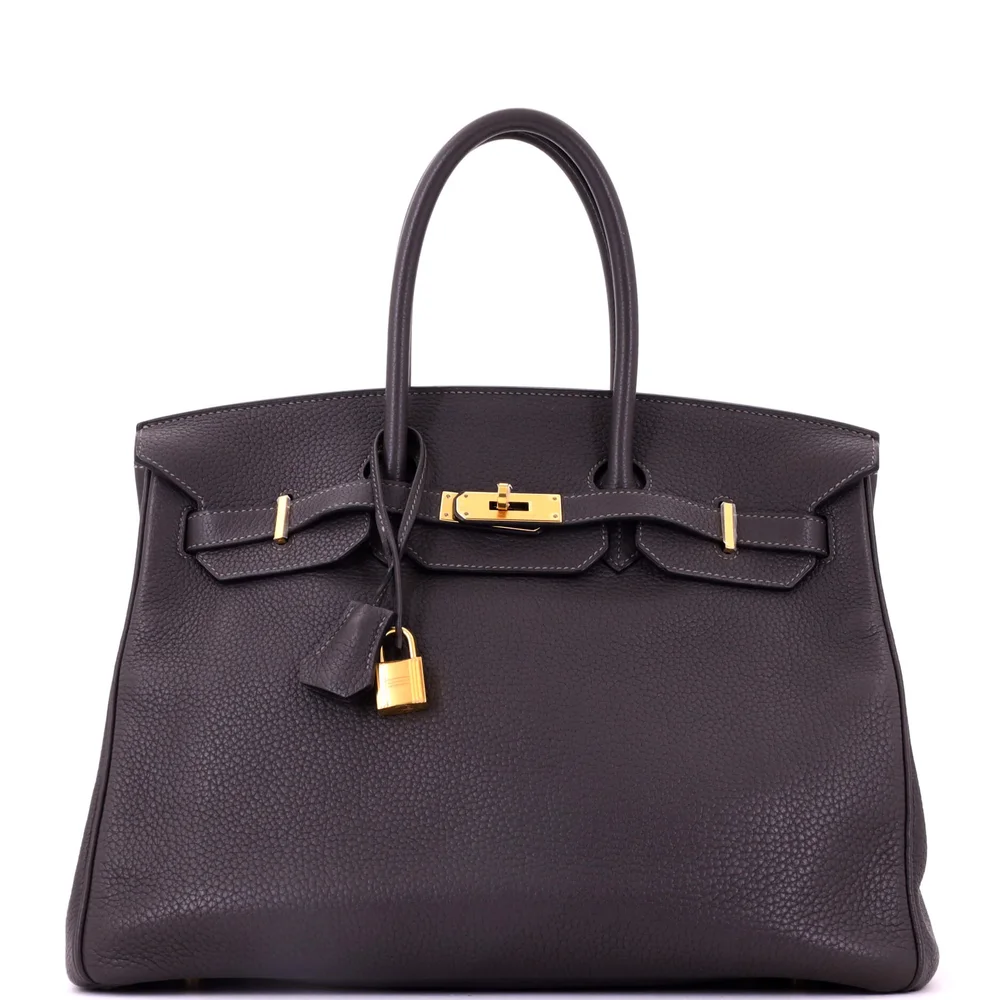 Pre-Owned Birkin Handbag Graphite Clemence with Gold Hardware 35