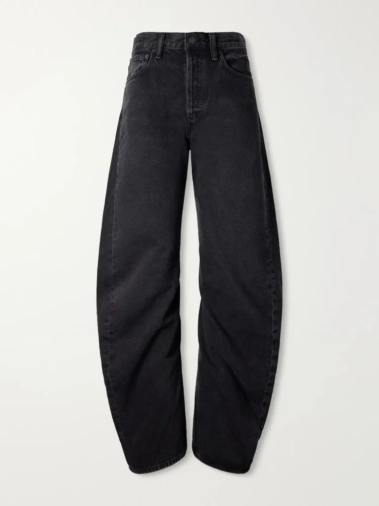 Spiral mid-rise barrel-leg jeans