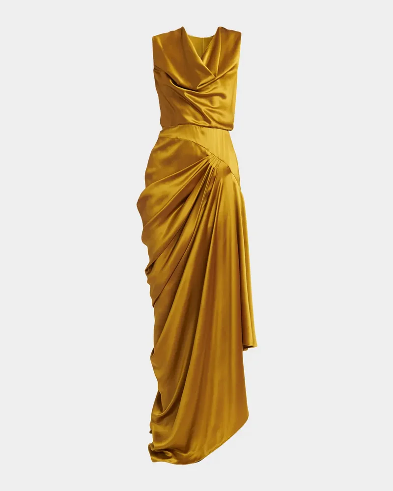 Cowl-Neck Sleeveless Draped Silk Maxi Dress