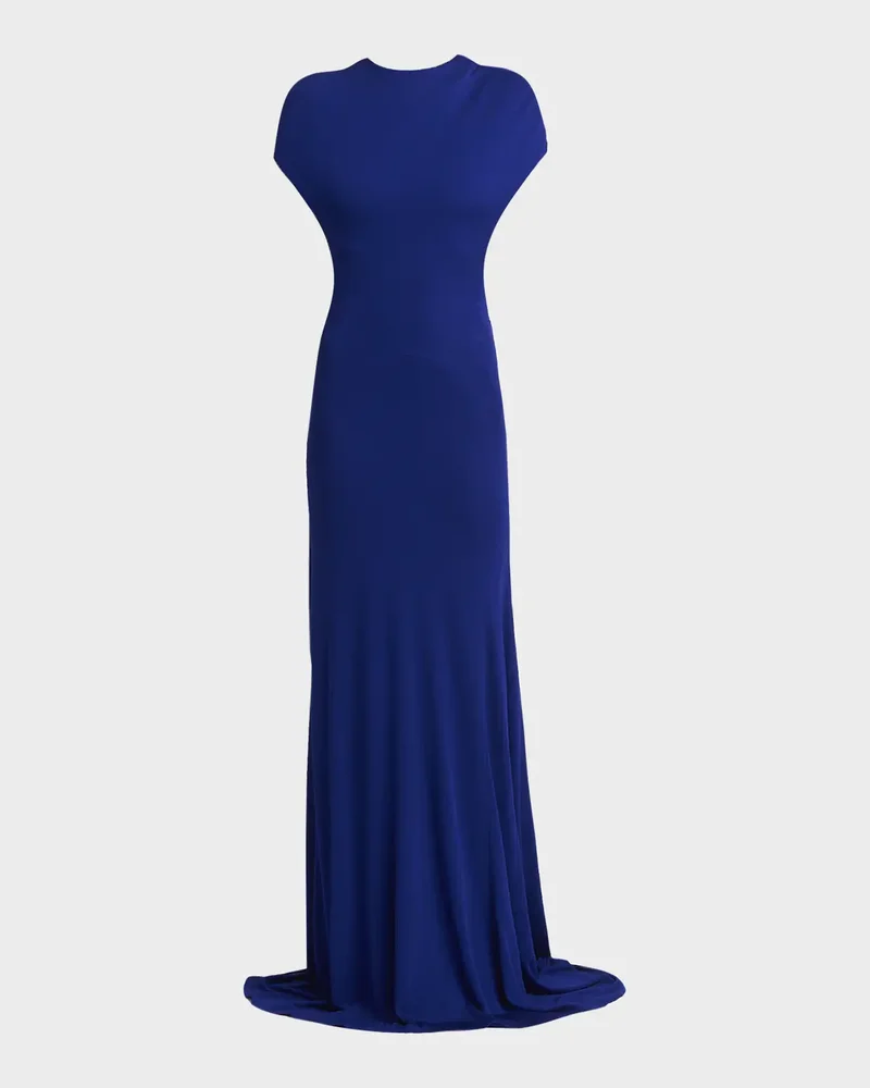 Cap-Sleeve Backless Trumpet Gown