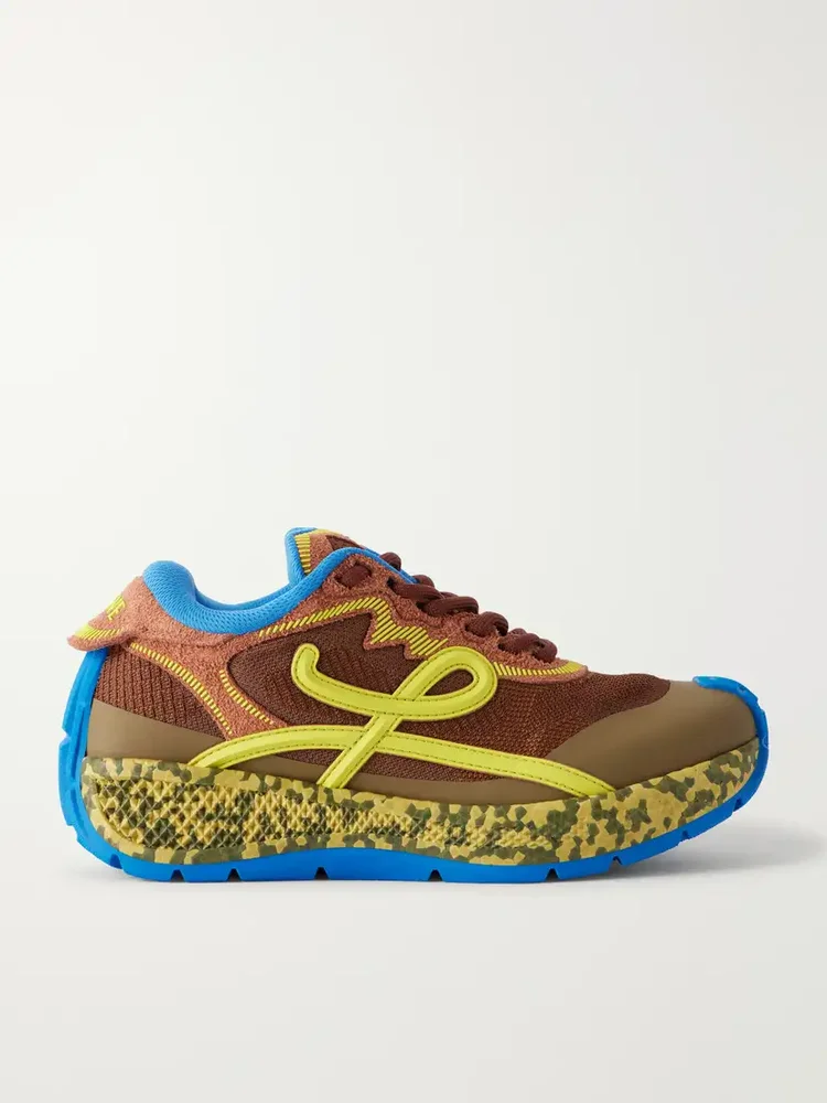 Pogo logo-detailed suede-trimmed knitted sneakers