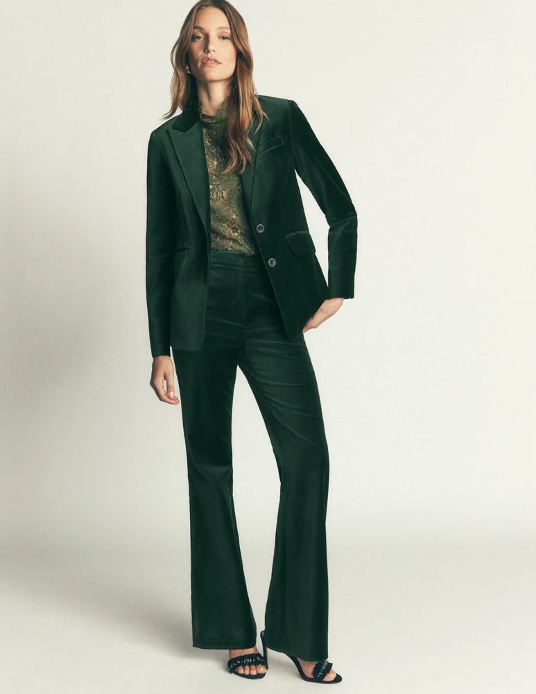 Boden Stamford Velvet Blazer-Midnight Emerald