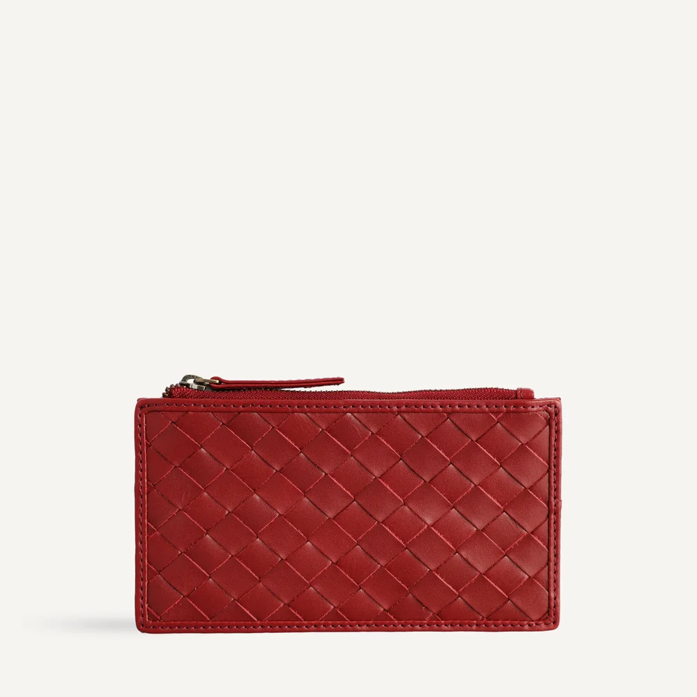 Odin Card Case in Carré Weave, Rouge