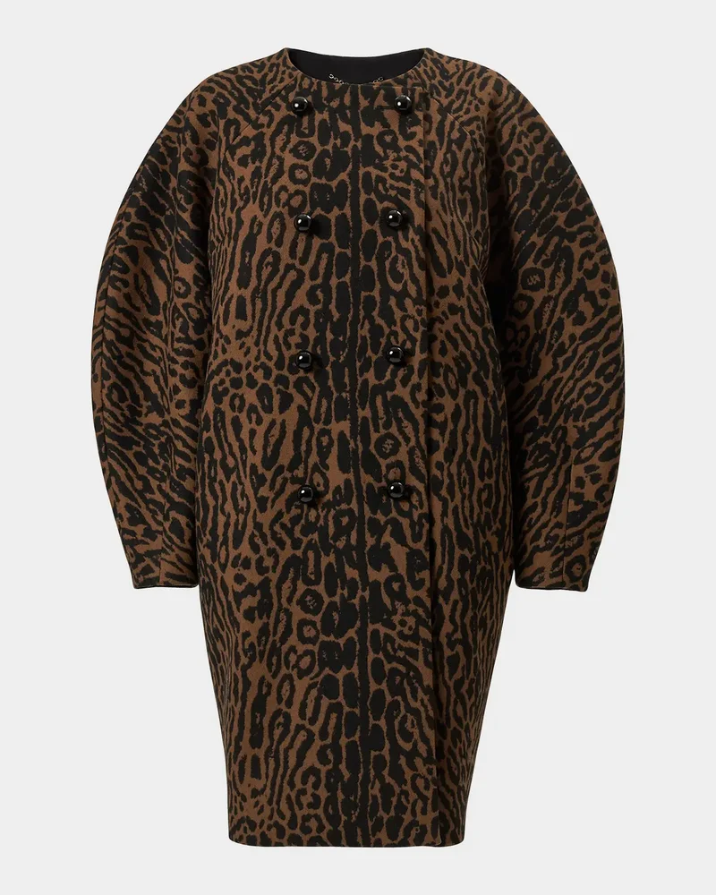 Leopard-Print Wool Double-Breasted Cocoon Coat