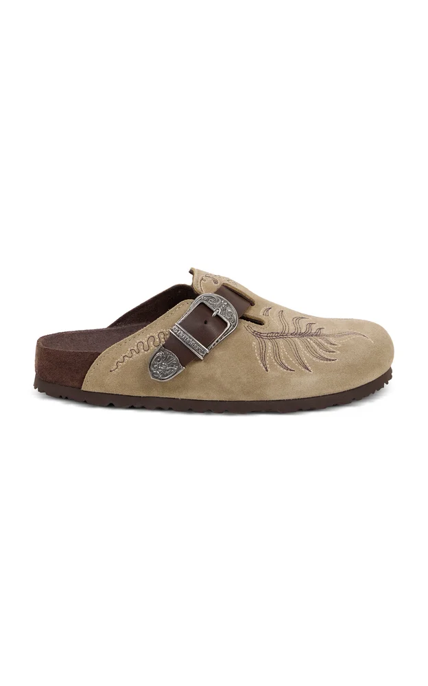 x Etro Boston Embroidered Suede Mules