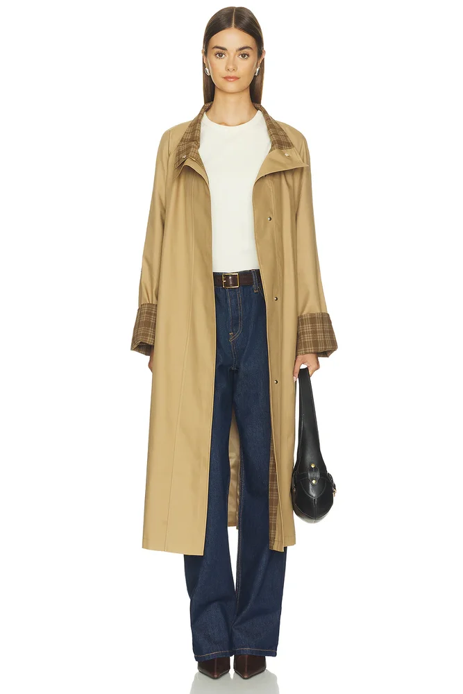 Funnel Neck Colorblock Cuff Trench Coat