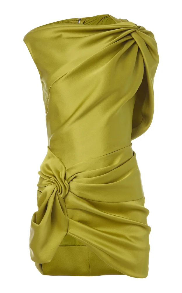 Asymemtrical Twist Satin Mini Dress