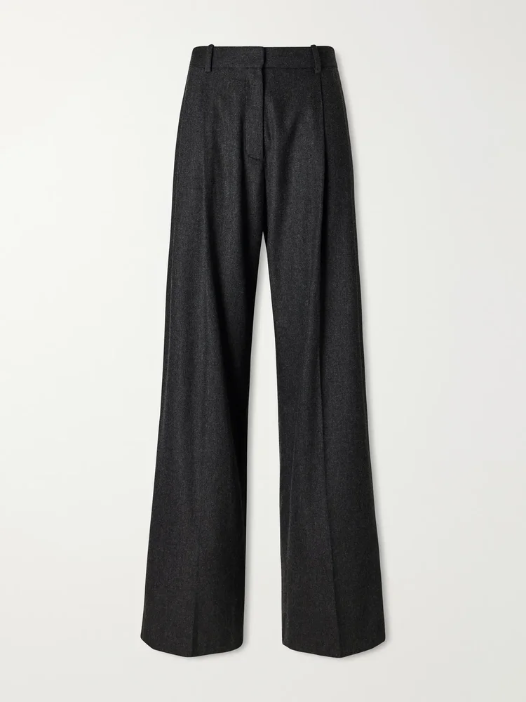 August pleated wool-blend flannel straight-leg pants