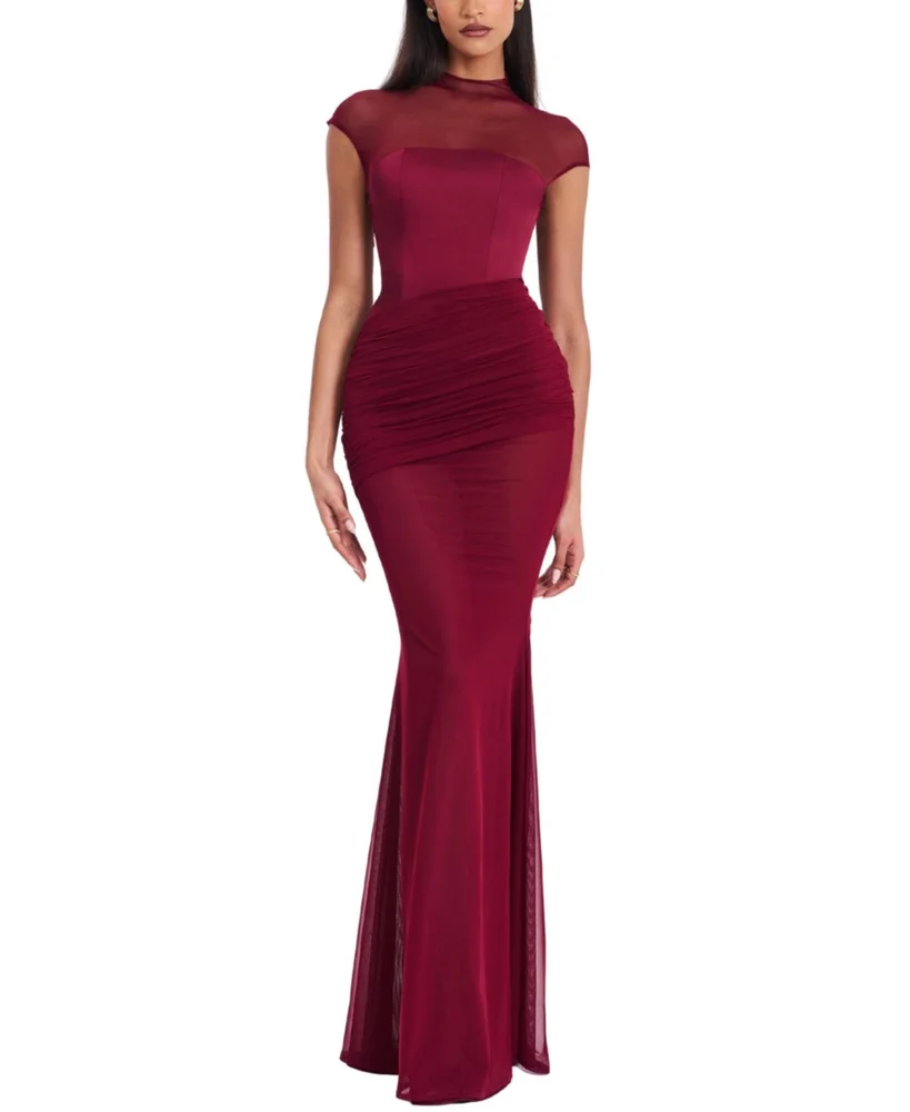 Fabienne Mesh Cap Sleeve Mermaid Gown