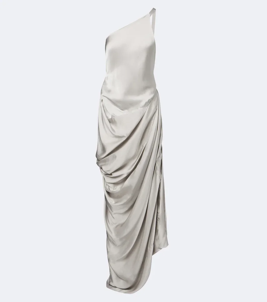 Glossa draped one-shoulder satin maxi dress