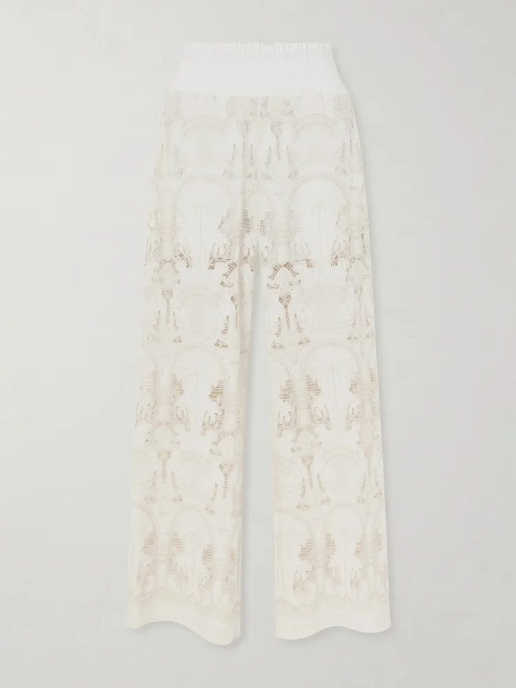 Speranza corded lace cotton-blend straight-leg pants