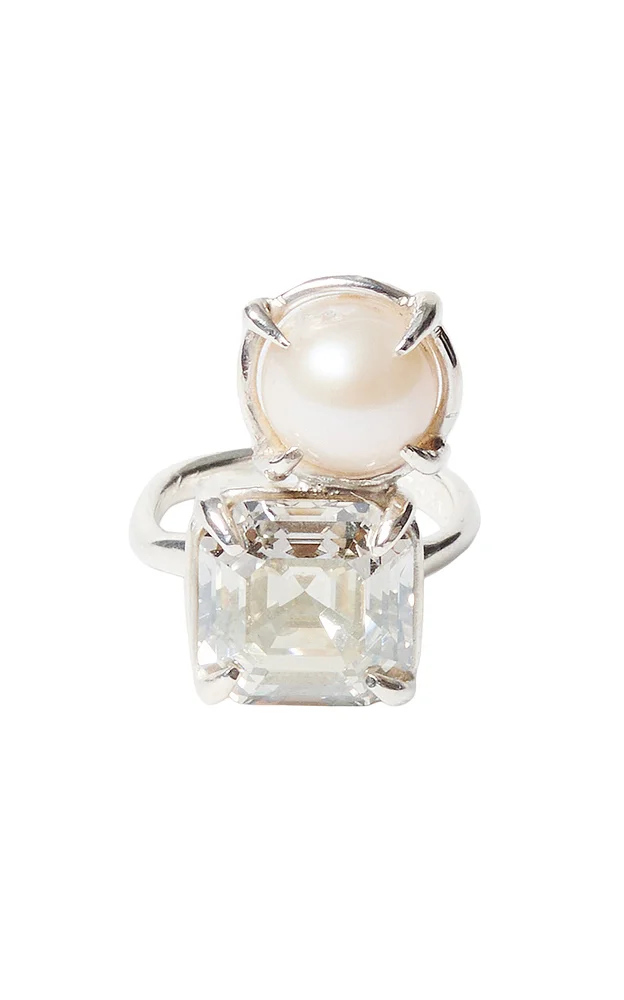 Duo Sterling Silver, Crystal And Pearl Toe Ring