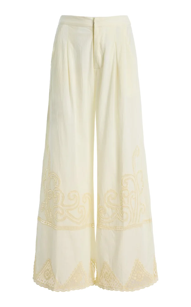 Akia Crochet Cotton Wide-Leg Pants