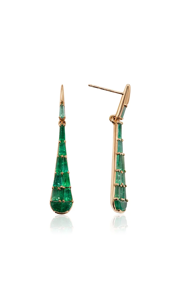 Raindrop 20K Rose Gold Emerald Earrings