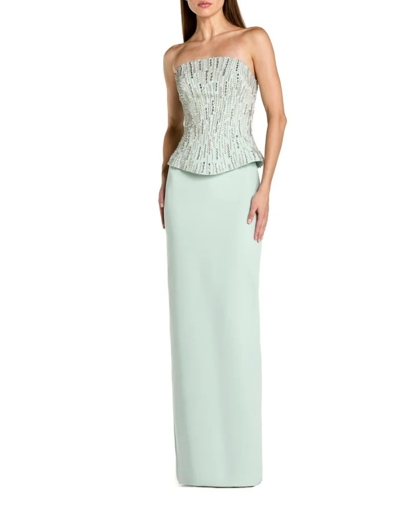 Crepe Embellished Corset Strapless Column Gown