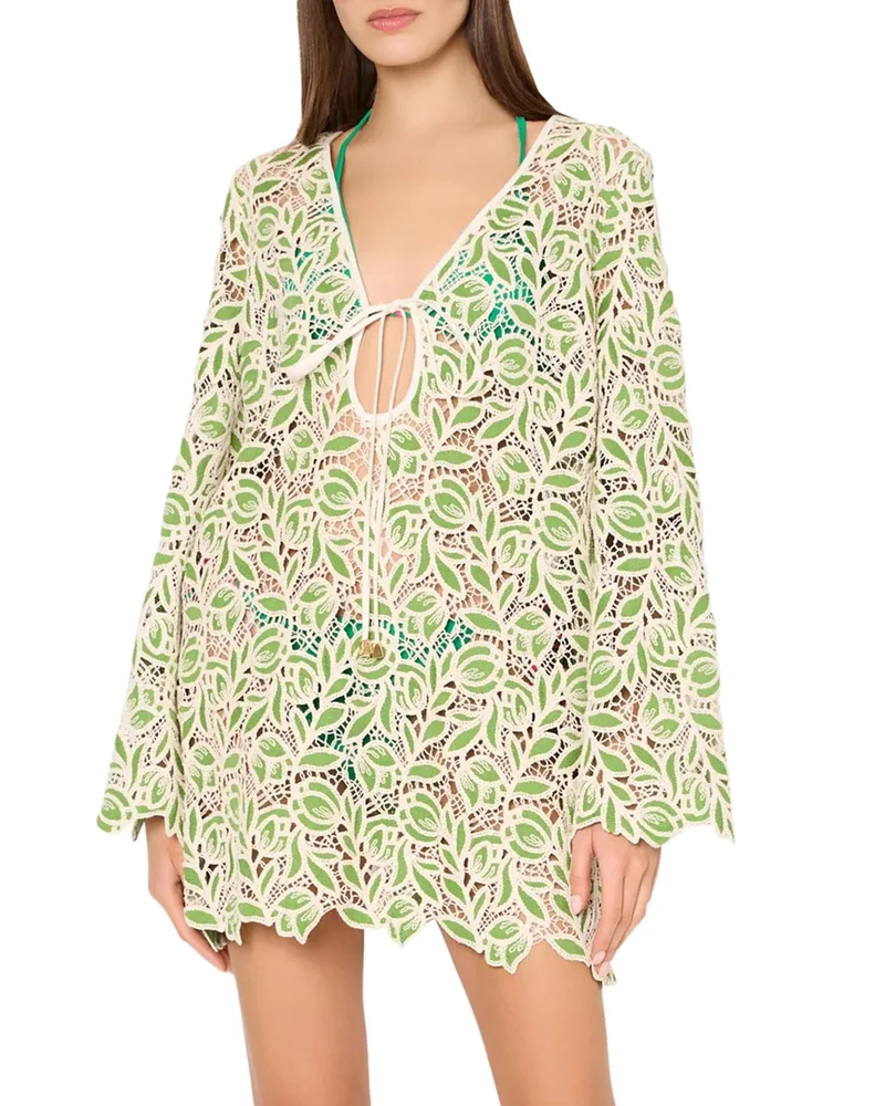 Green Leaf Lace Dress Swim Cover-Up