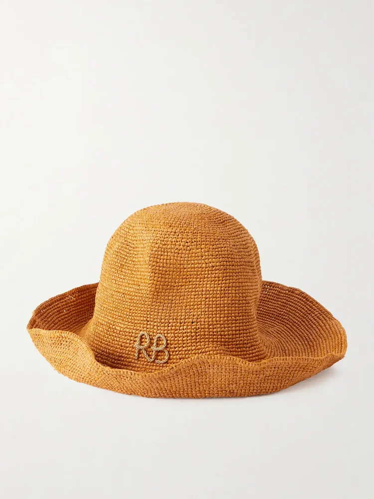 Monogram-embellished straw bucket hat
