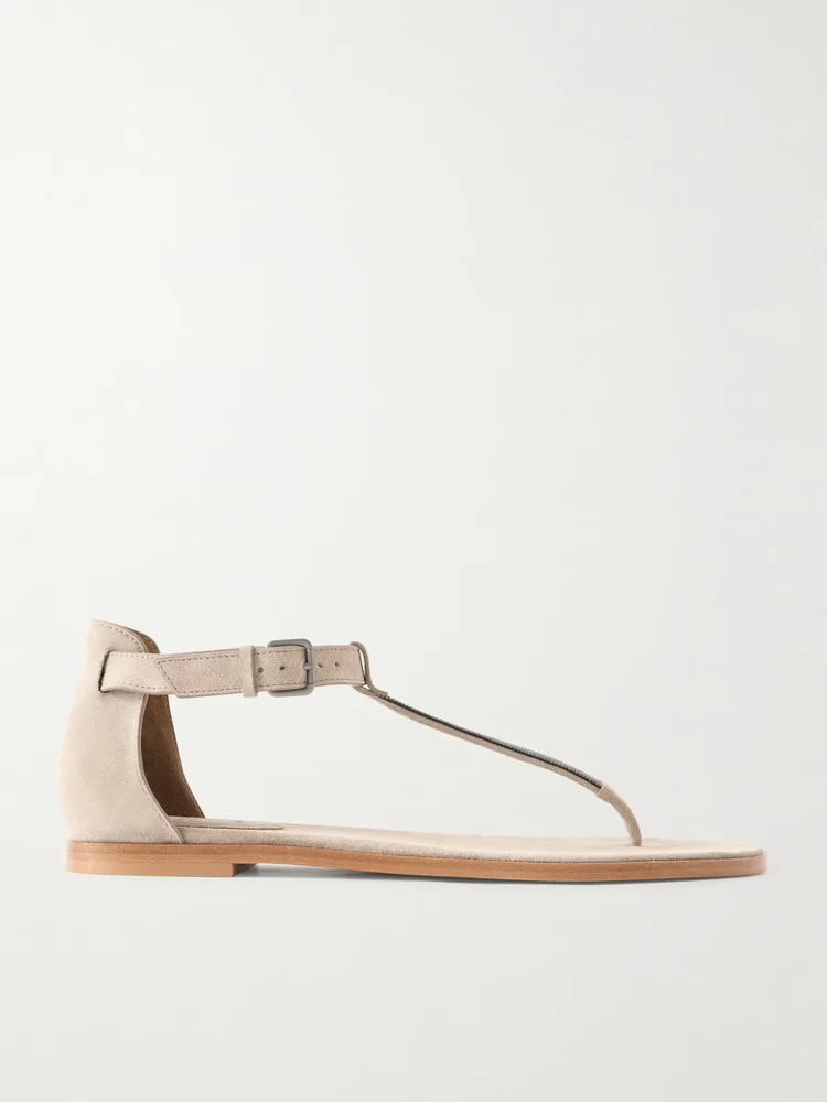 bead embellished suede sandals