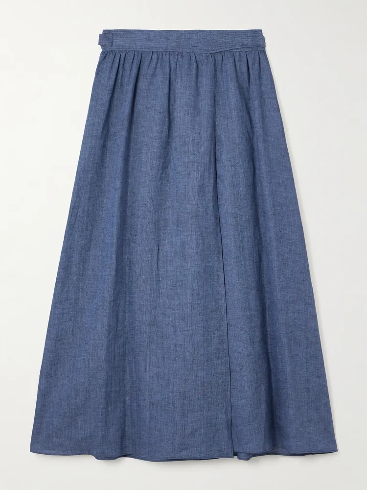 Belted linen maxi wrap skirt