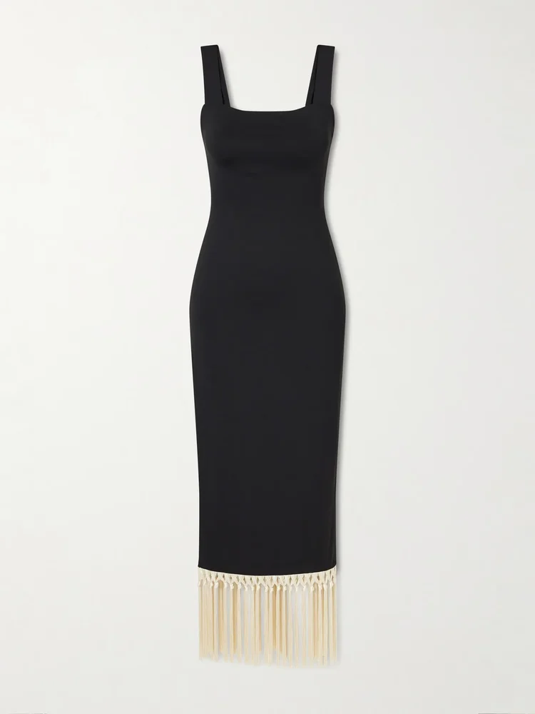 Lido fringed jersey midi dress