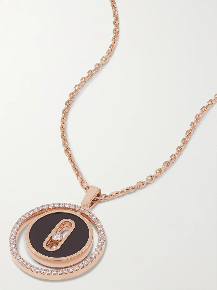 Lucky Move 18-karat rose gold, onyx and diamond necklace