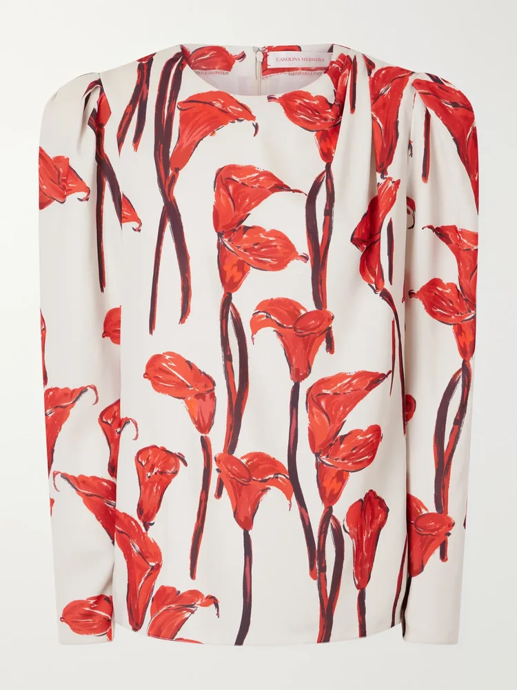 Floral-print cady blouse