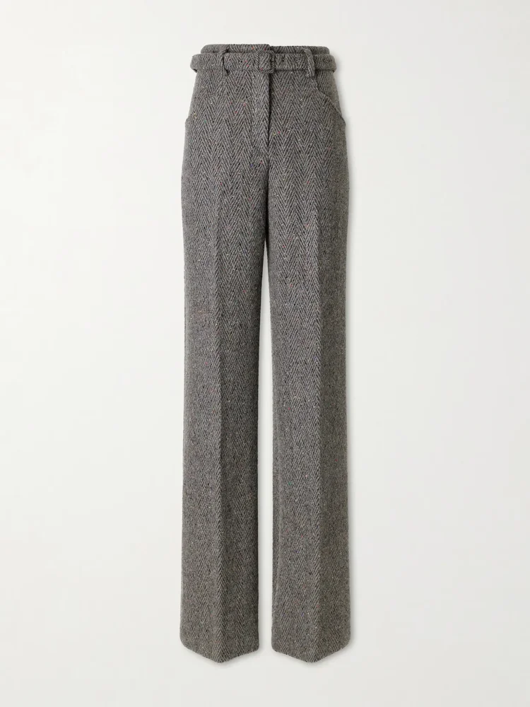 Norman herringbone cashmere and wool-blend bouclé wide-leg pants