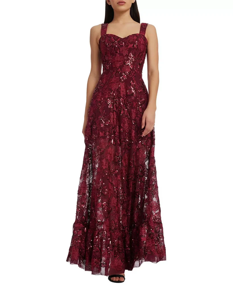 Anabel Sweetheart Neck Floral Sequin Lace A-Line Gown