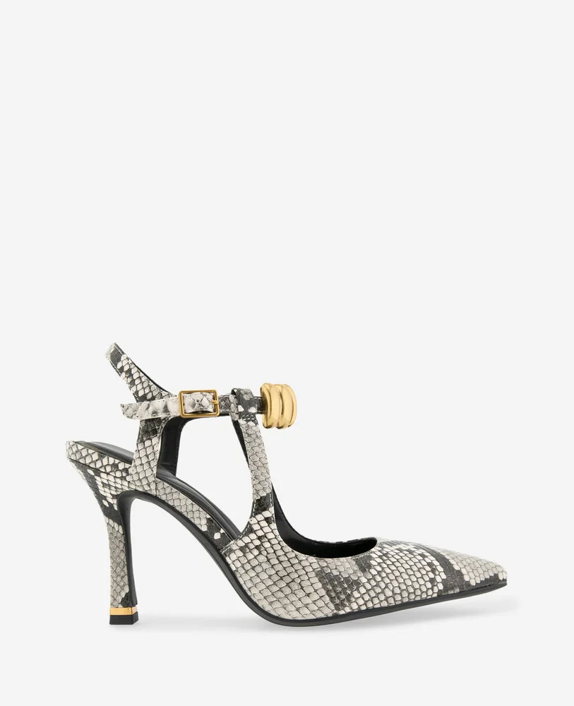 Romi Snake Print Hardware Ankle Slingback Heel