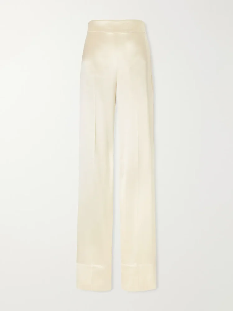 Dijon silk-satin mid-rise straight-leg pants