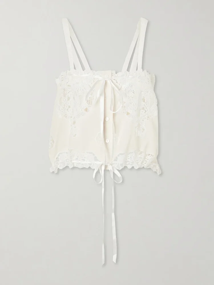 Palmer cropped guipure lace-trimmed cotton-blend top