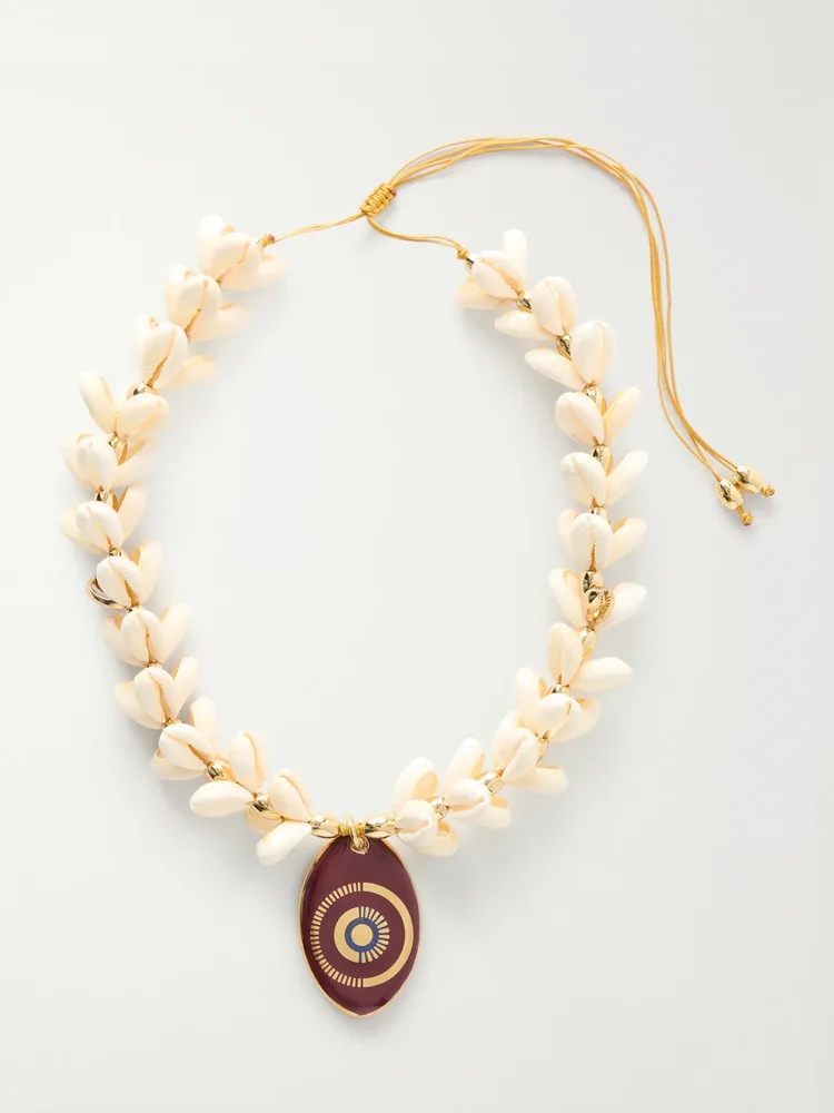 Gold-plated, seashell and ceramic necklace