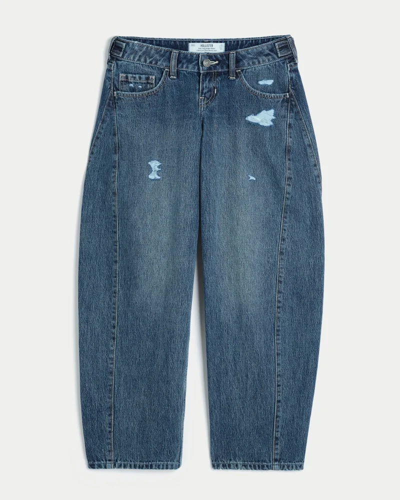 Andi Adjustable Waist Ultra Low-Rise Distressed Barrel Jeans (medium wash)
