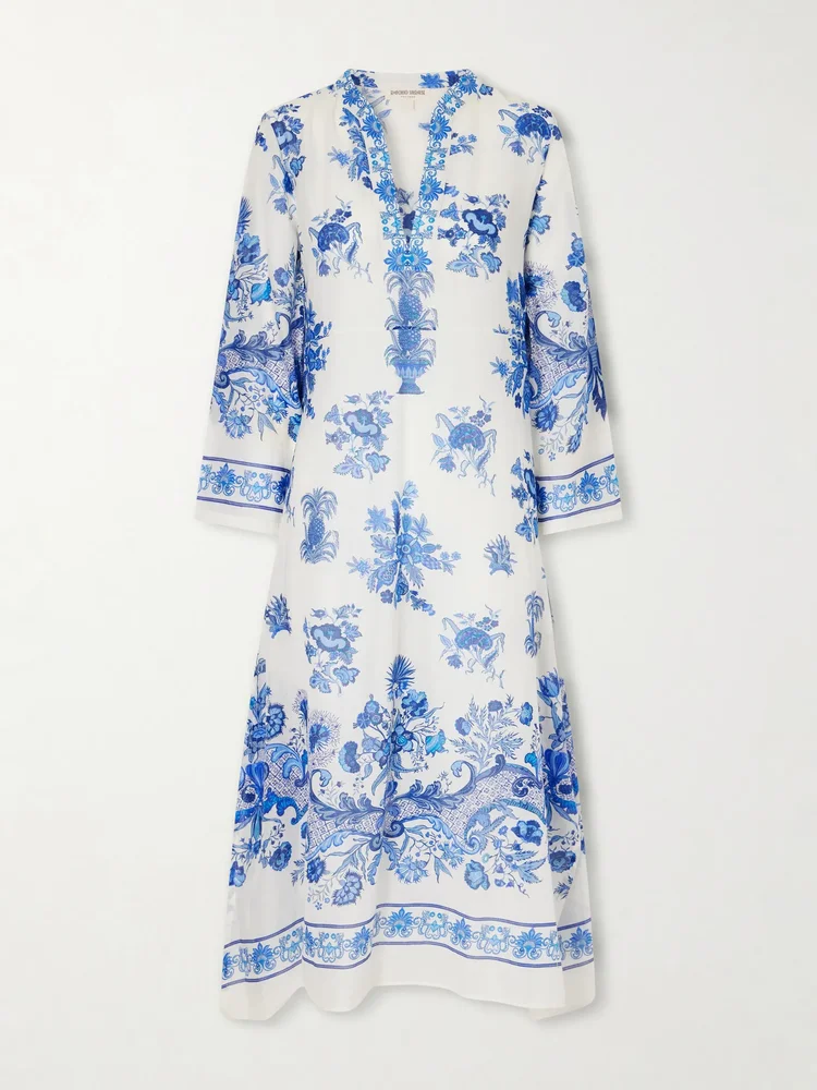 Giada floral-print cotton-voile kaftan