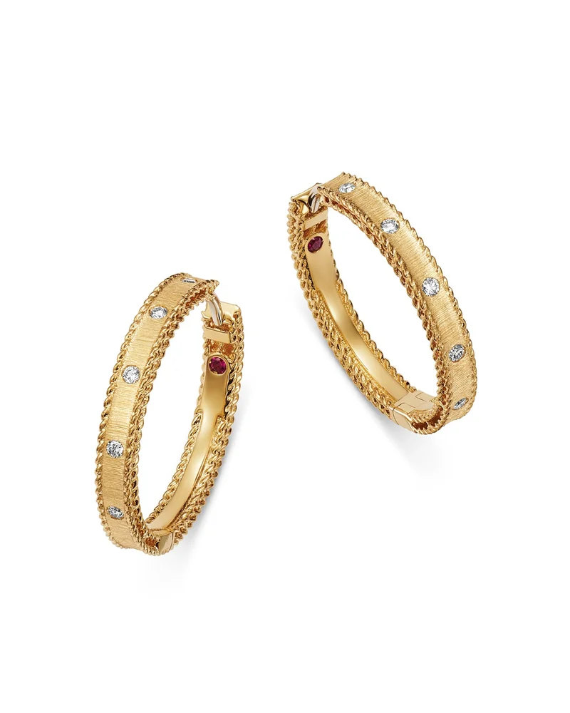 18K Yellow Gold Diamond Princess Diamond Hoop Earrings