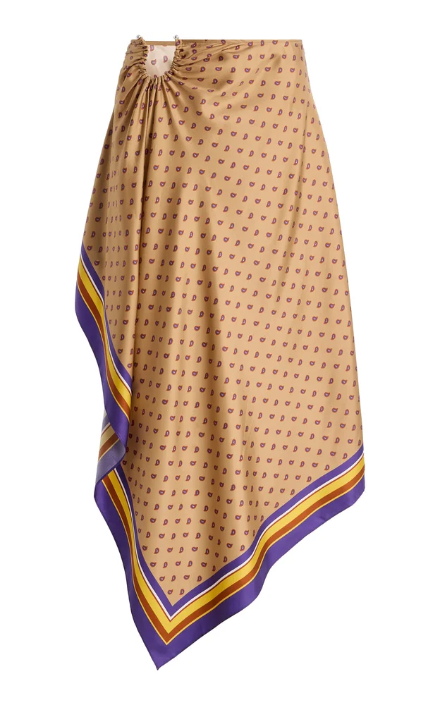 Exclusive La Isla Bandana-Print Silk-Twill Midi Skirt
