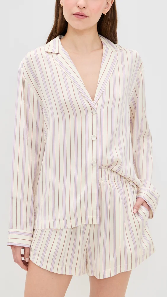 Washable Silk Button Up Short Set