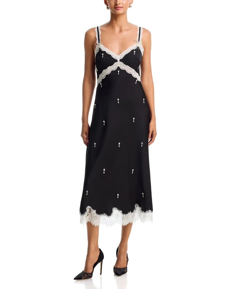 Lace Trim Crystal Embellished Slip Dress - Exclusive