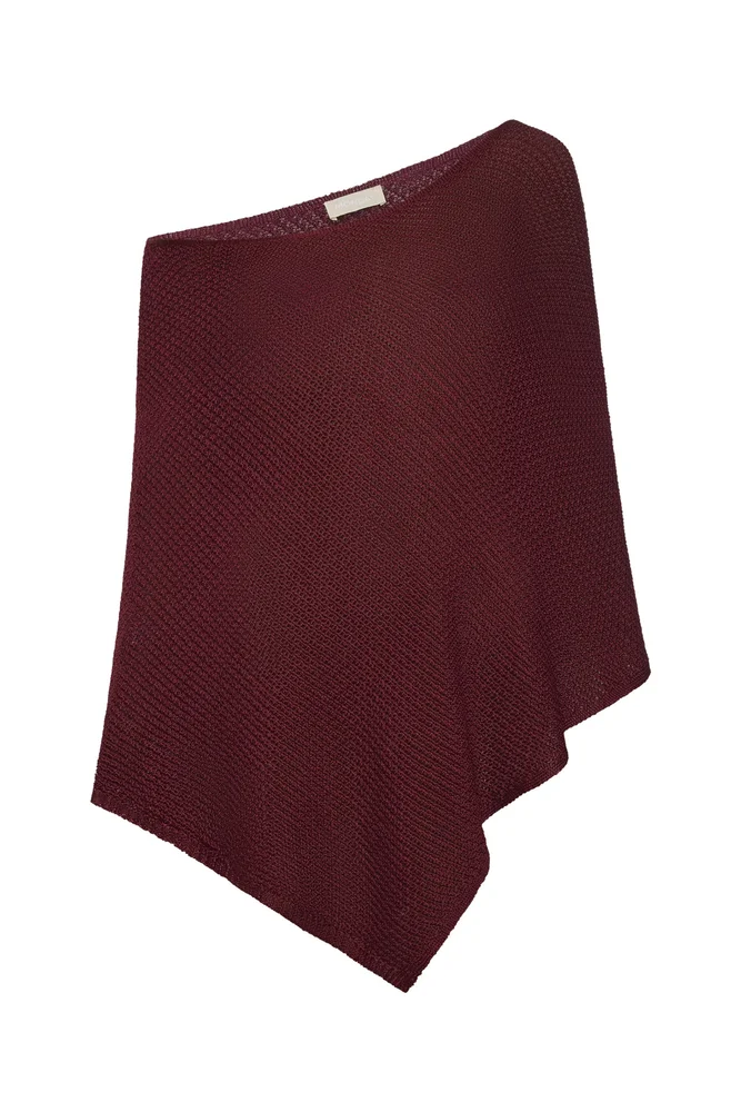 Dominica Poncho, Deep Burgundy Treble Knit
