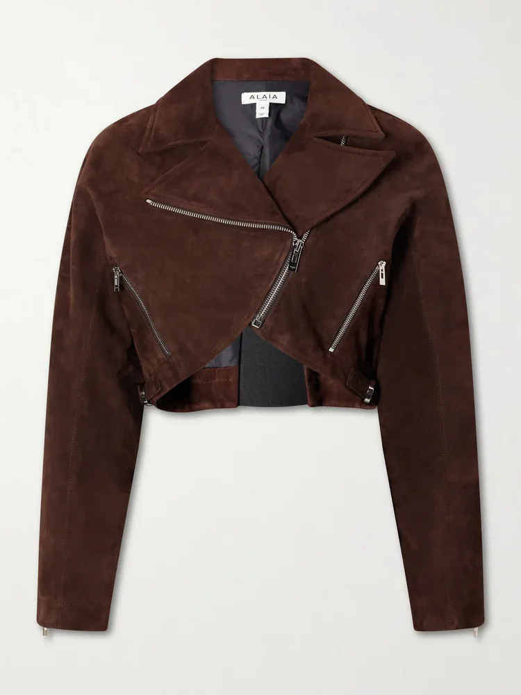Cropped suede biker jacket