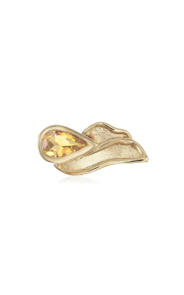 Flame 14K Yellow Gold Yellow Citrine Stud Single Earring