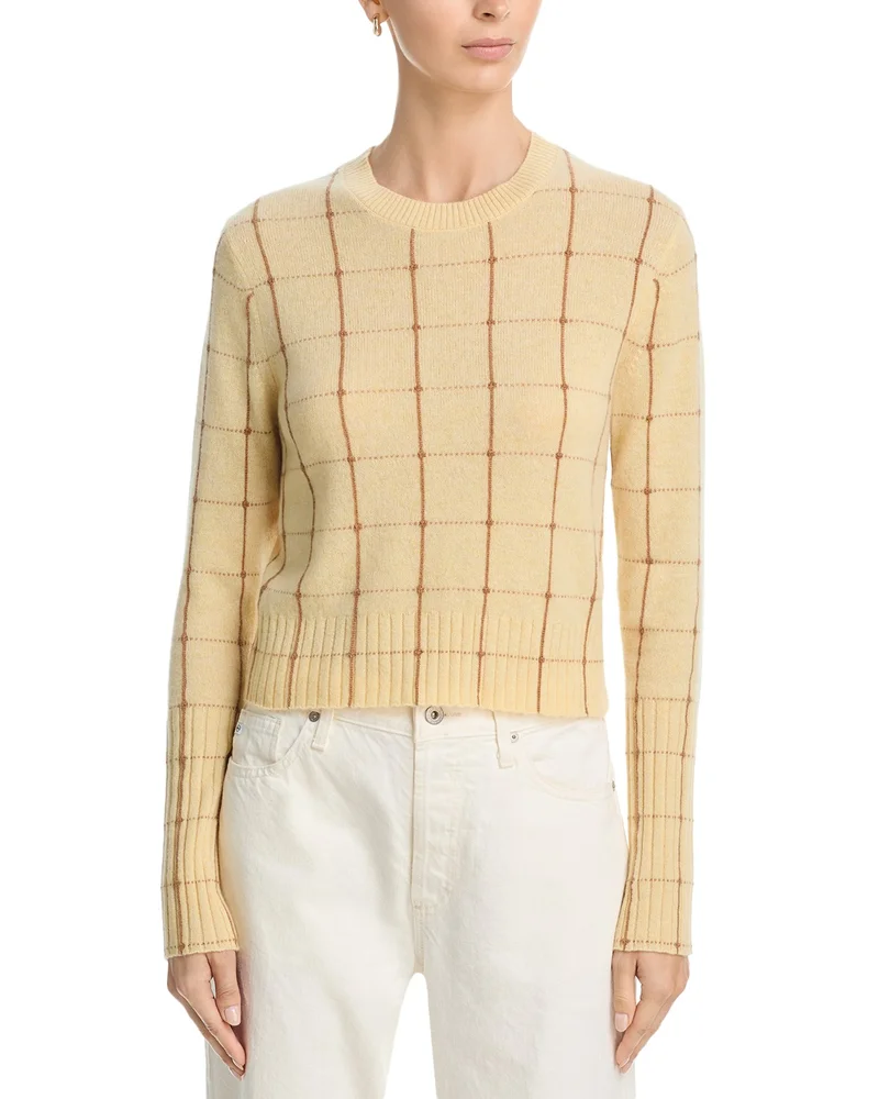Cashmere Shrunken Checker Crew Top
