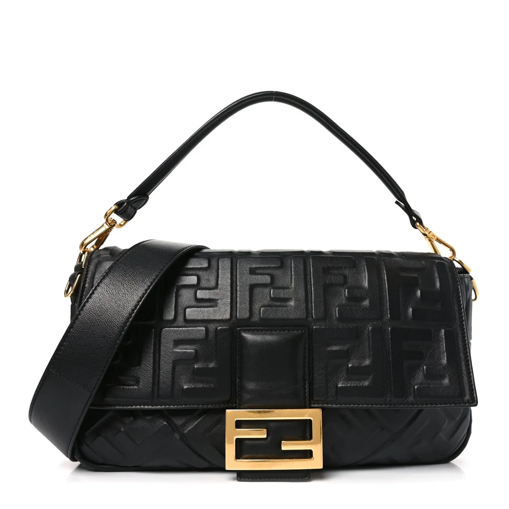 Pre-Owned Nappa FF 1974 Embossed Large Baguette Black