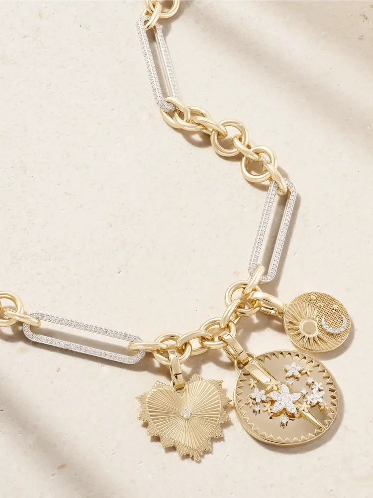 Resilience, Balance and Radiating Heart 18-karat yellow and white gold diamond necklace