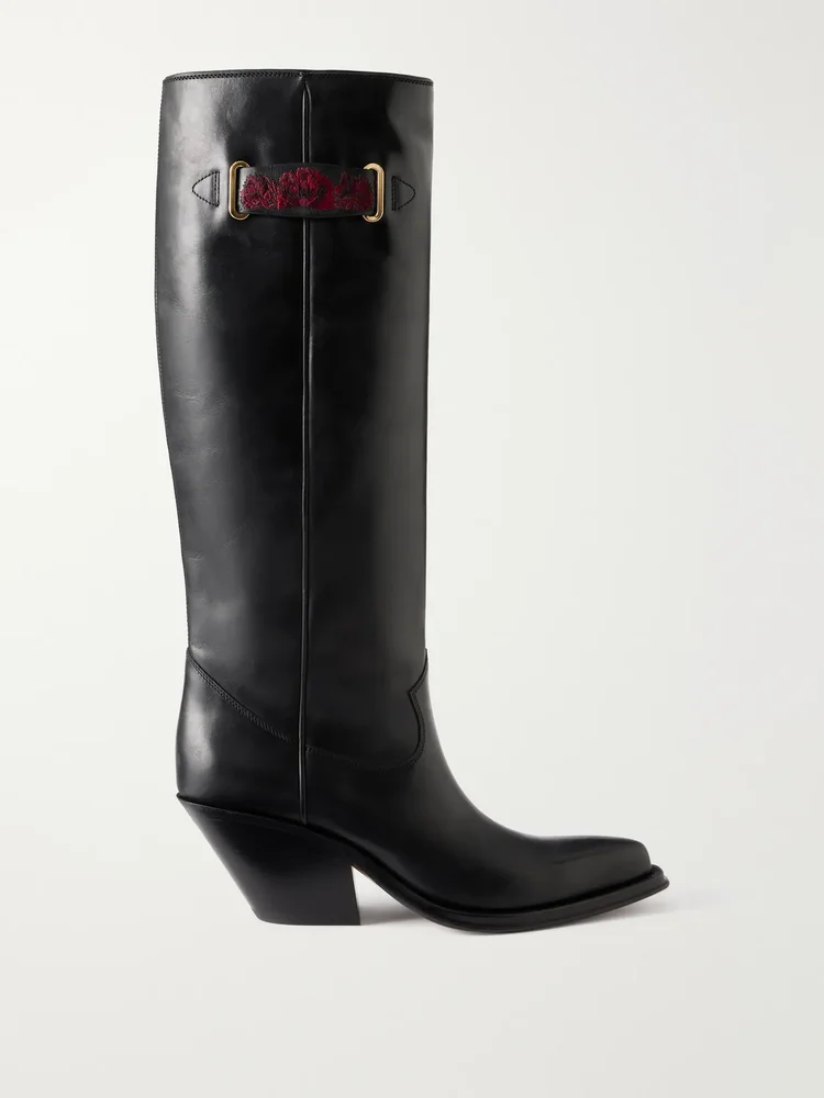 Azelan embroidered leather knee boots