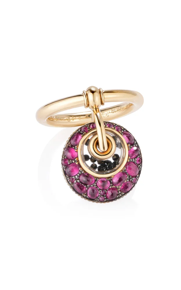 Marcel Flip 18K Yellow Gold Ruby, Black Diamond Shaker Ring