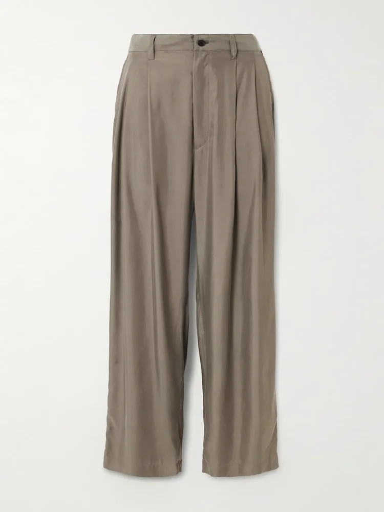 Pleated twill wide-leg pants